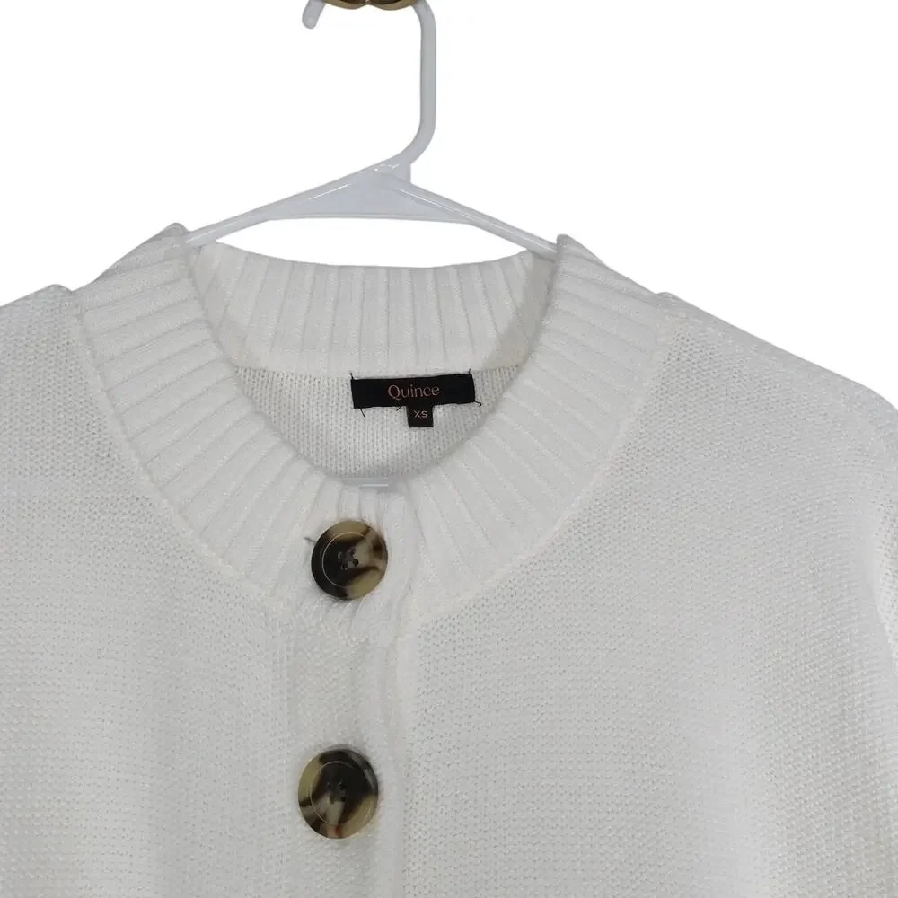 EUC Quince Women's XS Organic Cotton Cropped Cardigan Ivory Preppy Retro Boho